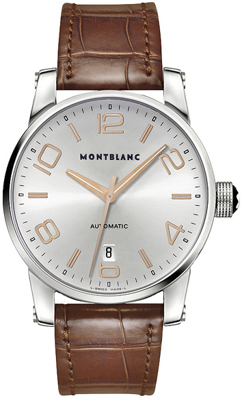 Montblanc TimeWalker Automatic / orologio uomo / quadrante argentato opaco / cassa acciaio / cinturino alligatore marrone