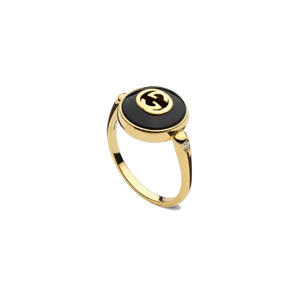 Gucci Interlocking G anello oro giallo diamanti e onice nero