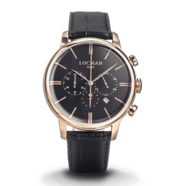 Locman 1960 Dolce Vita / orologio uomo / quadrante nero / cassa acciaio rose gold / cinturino pelle nera