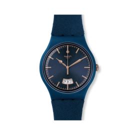 Swatch / New Gent / Cent Bleu / orologio unisex / quadrante blu / cassa plastica / bracciale alcantara