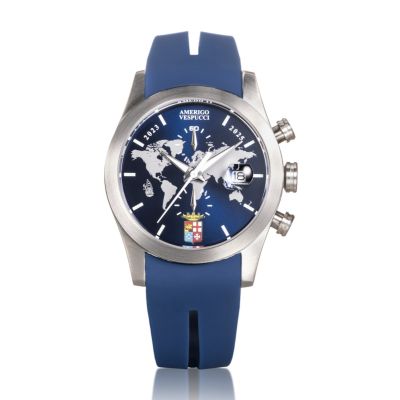 Locman Island - Amerigo Vespucci / orologio uomo / quadrante blu / cassa acciaio e titanio / cinturino silicone blu