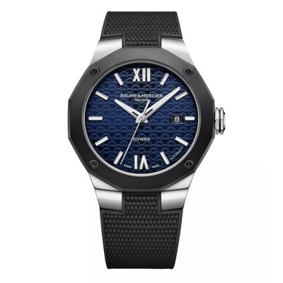 Baume & Mercier Riviera / orologio uomo / quadrante blu / cassa acciaio / cinturino gomma