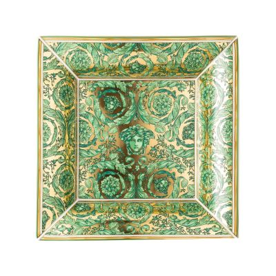 Rosenthal – Versace / Medusa Garland Green / coppa quadrata 28 cm / porcellana / verde, bianco, dorato