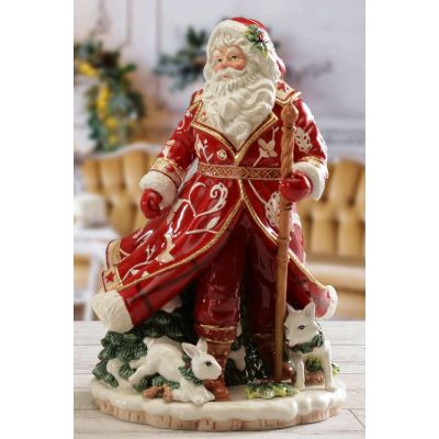 Fitz and Floyd / Gregorian / Statua Babbo Natale con Bastone 34 cm / ceramica dipinta a mano