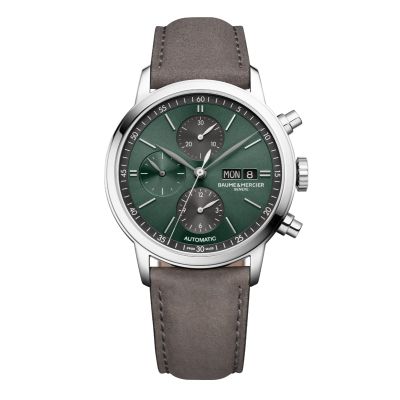 Baume & Mercier Classima Chrono / orologio uomo / quadrante verde soleil / cassa acciaio e cinturino in pelle