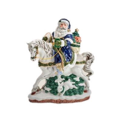 Fitz and Floyd / Holiday Blues / Carillon Babbo Natale a Cavallo 19 cm / ceramica dipinta a mano