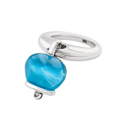 Chantecler / Et Voilà / anello campanella medio / argento, resina color topazio azzurro e diamante