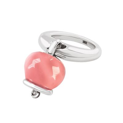 Chantecler / Et Voilà / anello campanella medio / argento, resina color quarzo rosa e diamante