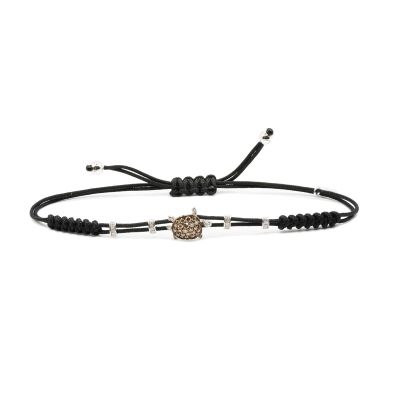 Pippo Perez / bracciale tartaruga small / cordino nero, oro bianco, diamanti bianchi e brown