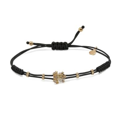 Pippo Perez / bracciale ranocchio small / cordino nero, oro rosa, diamanti bianchi, brown e neri