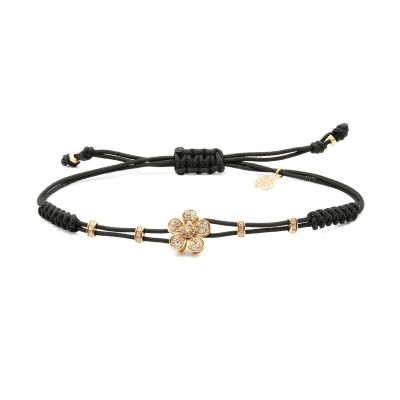 Pippo Perez / bracciale fiorellino small / cordino nero, oro rosa, diamanti bianchi e brown