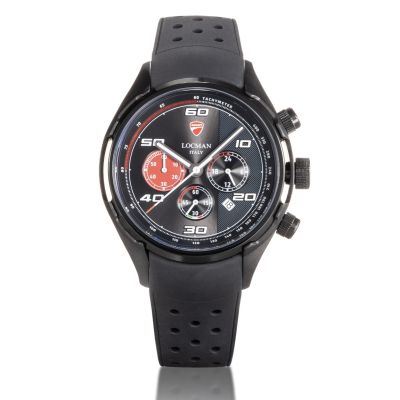 Locman Ducati / orologio uomo / quadrante nero / cassa acciaio e PVD nero / cinturino silicone nero