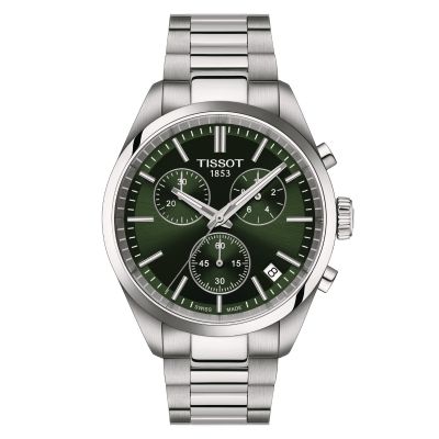 Tissot PR 100 Chrono / orologio uomo / quadrante verde / cassa e bracciale acciaio