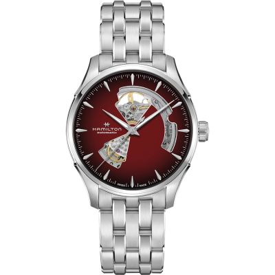 Hamilton Jazzmaster Open Heart Auto / orologio uomo / quadrante scheletrato rosso / cassa e bracciale acciaio