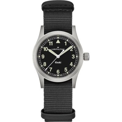 Hamilton Khaki Field Quartz / orologio uomo / quadrante nero / cassa acciaio / cinturino NATO nero