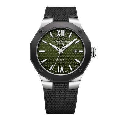 Baume & Mercier Riviera / orologio uomo / quadrante verde "soleil" / cassa acciaio / cinturino caucciù nero