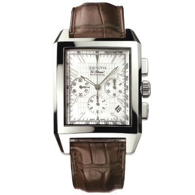 Zenith / El Primero Port Royal / orologio uomo / cronografo / quadrante bianco argenté / cassa acciaio / cinturino pelle marrone