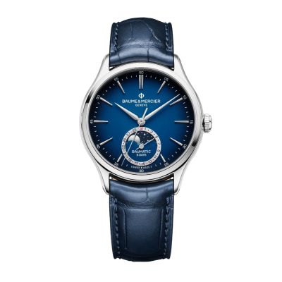 Baume & Mercier Clifton Baumatic / orologio uomo / quadrante blu / cassa acciaio / cinturino pelle blu