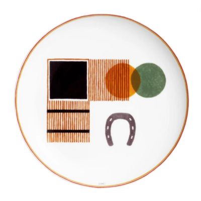 Hermès / Saut / set 2 piatti dolce con staffa / porcellana / bianco con decorazioni