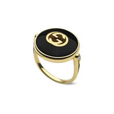 Gucci / Interlocking G / anello / oro rosa, diamanti e onice nero
