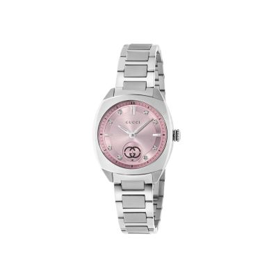Gucci Interlocking G / orologio donna / quadrante rosa / cassa e bracciale acciaio