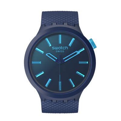 Swatch Indigo Glow / Big Bold / orologio unisex / quadrante blu / cassa plastica / cinturino silicone