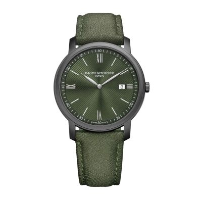 Baume & Mercier Classima / orologio uomo / quadrante verde / cassa acciaio e PVD grigio / cinturino tessuto verde