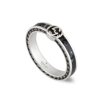 Gucci / Interlocking / anello G / argento e smalto nero