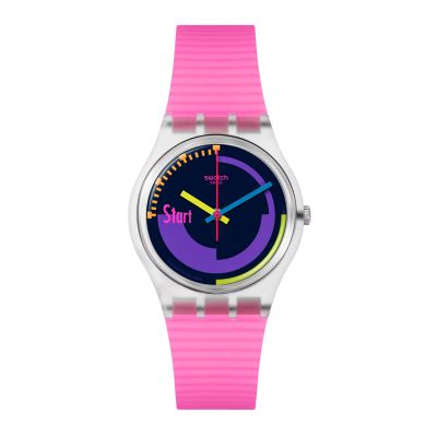 Swatch Neon Pink Podium / Gent / orologio unisex / quadrante multicolore / cassa plastica / cinturino silicone