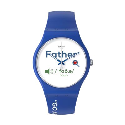 Swatch All About Dad / Father's day / New Gent / orologio uomo / quadrante bianco / cassa in plastica / cinturino silicone