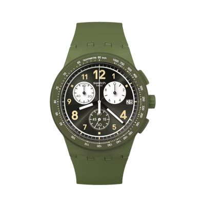 Swatch Nothing Basic About Green / New Chrono / orologio uomo / quadrante nero / cassa plastica / cinturino silicone