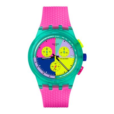 Swatch Neon Flash Arrow / New Chrono / orologio unisex / quadrante multicolore / cassa plastica / cinturino silicone