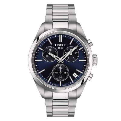 Tissot PR 100 Chrono / orologio uomo / quadrante blu / cassa e bracciale acciaio