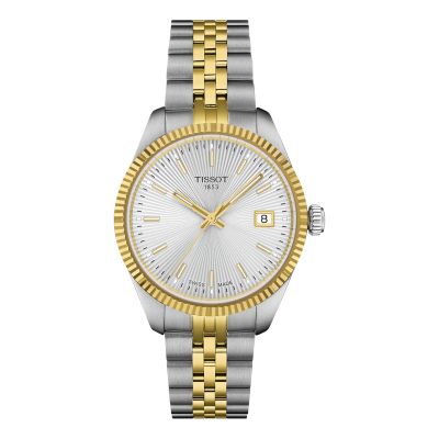 Tissot Ballade - 34 mm / orologio donna / quadrante argentato guilloché / cassa e bracciale acciaio e PVD dorato