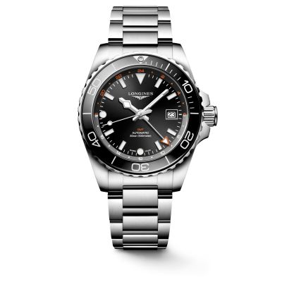 Longines HydroConquest GMT - 41 mm / orologio uomo / quadrante nero / cassa e bracciale acciaio
