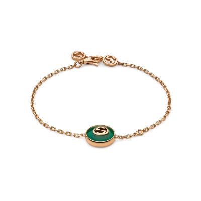 Gucci / Interlocking G / bracciale a catena / oro rosa, agata verde e diamante