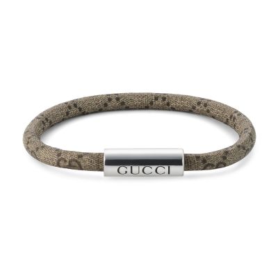 Gucci / Trademark / bracciale GG supreme / tessuto e argento / beige ed ebano