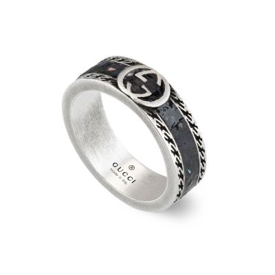 Gucci / Interlocking / anello GG / argento e smalto nero