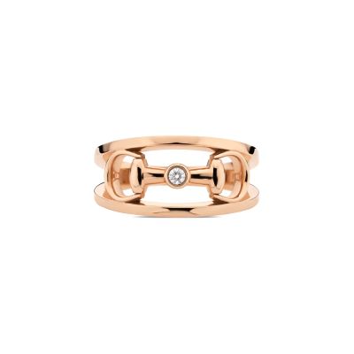 Gucci / anello largo con morsetto / oro rosa 18 Kt e diamanti